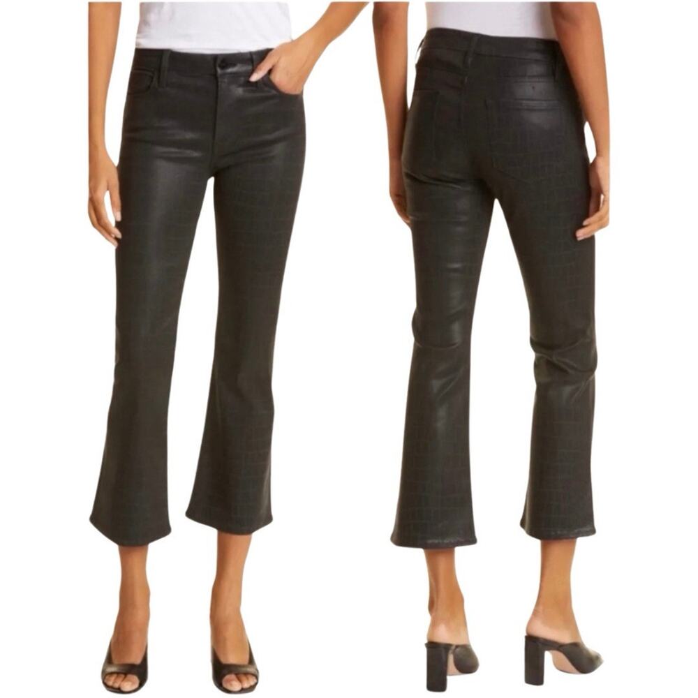 Frame Jeans 27 Gray Le Crop Mini Boot Coated Denim Noir Croc